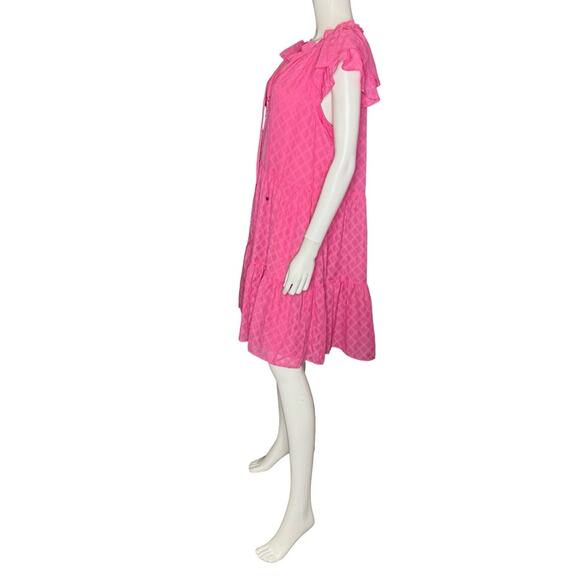 TOMMY HILFIGER Pattern Cap Sleeve Mini Dress Carmine Rose Women’s Sz 14 - Picture 3 of 8
